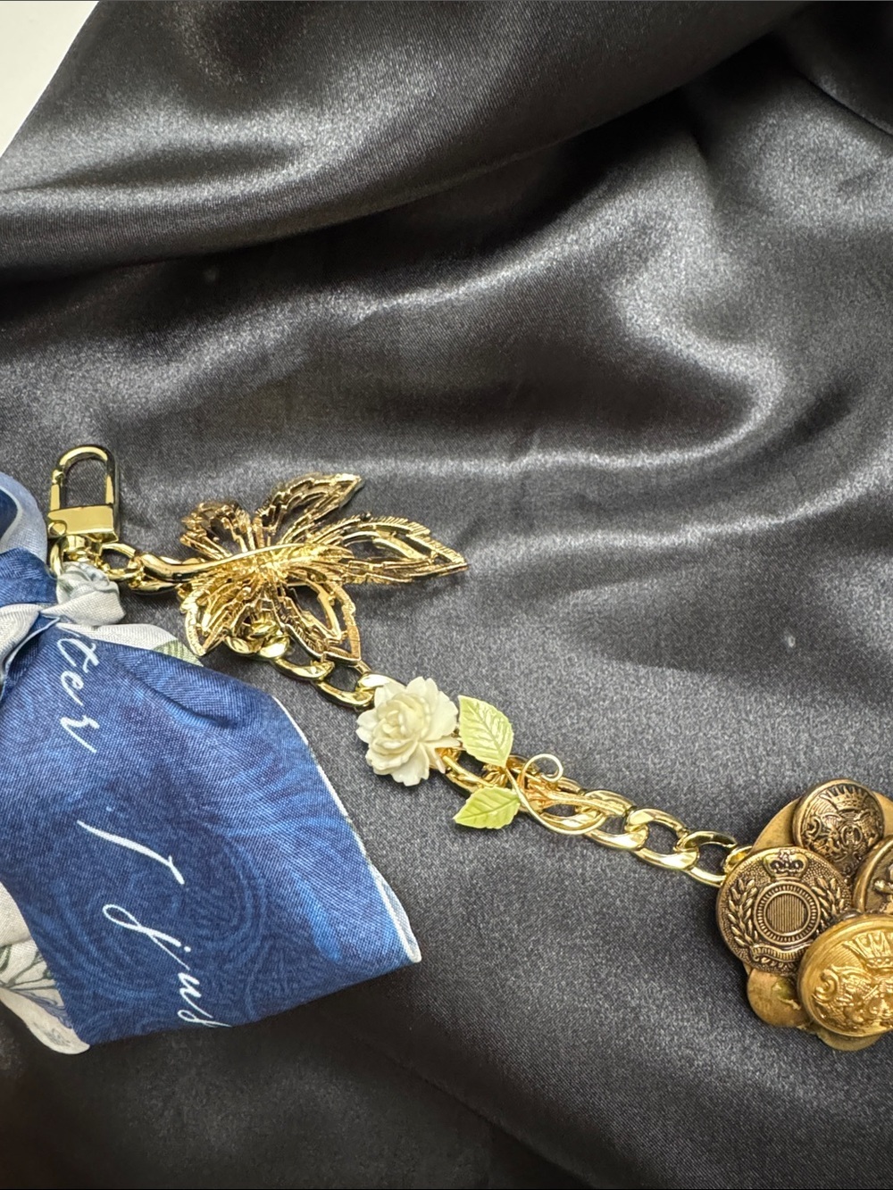 Bag Brooch Chain and Navy Scarf - Picture 5 of 6